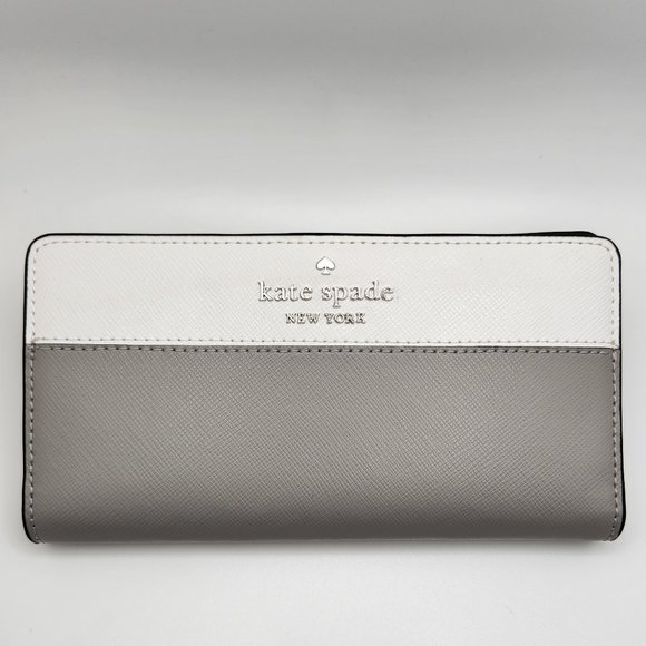 Kate Spade Slim Billfold Wallet - Saffiano Leather - Gray and White - NWT - Picture 1 of 6